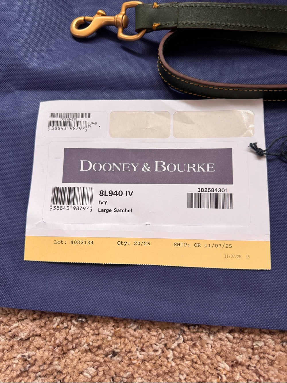 Dooney and Bourke Florentine Large Satchel in IVY - Picture 6 of 6